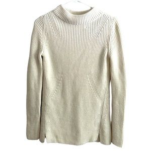 Talbots Petites ribbed‎ knit 100% Cotton ivory chunky sweater